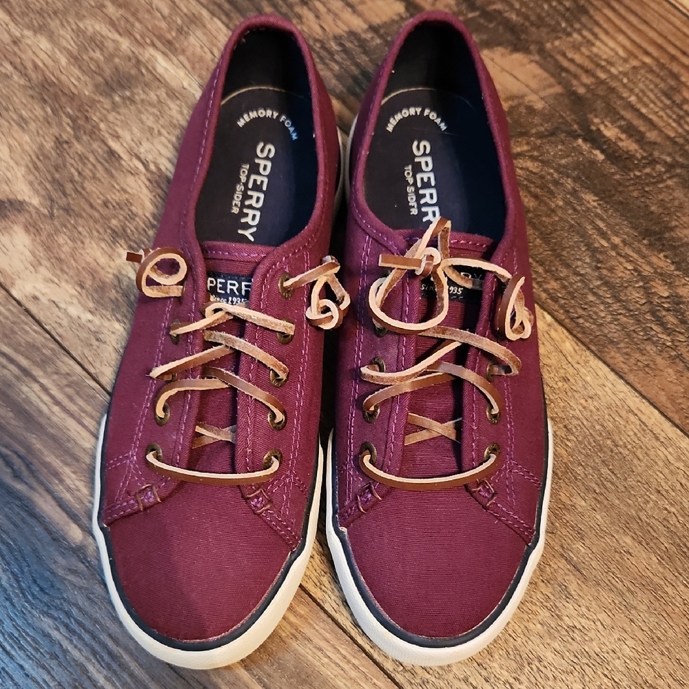 Sperry Women's Burgundy Canvas Sneakers, Size 6